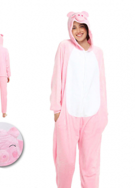 Fato de pijama de porco rosa suave para mulher