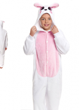 Fato de pijama de coelho rosa com capuz para menina