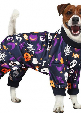 Fato de pijama roxo de doces ou travessuras para cachorro