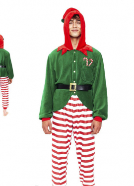 Fato de pijama de elfo listrado vermelho para homem