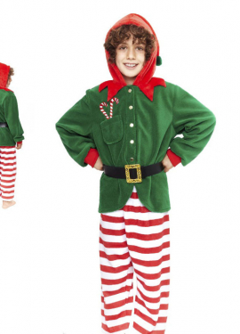 Fato de pijama de duende listrado verde para meninos