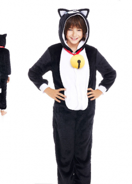 Fato de pijama de gato preto com sino para menino