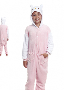 Pink Cat Pajama Costume with Hood for Girl