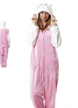 Pink Cat Pajama Costume for Adults