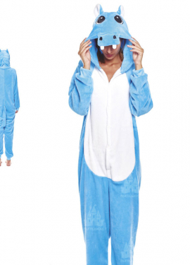 Fato de pijama de hipopótamo azul para mulher