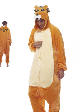 Fato de pijama de leão laranja para homem