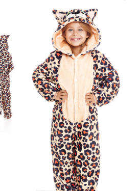Fato de pijama leopardo castanho com capuz para menina