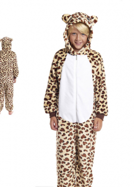 Fato de pijama leopardo castanho com capuz para menino