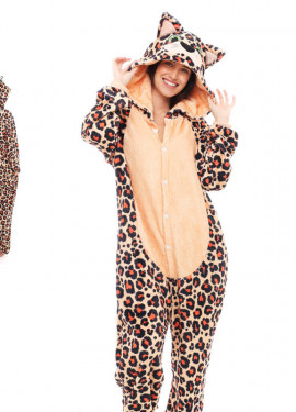 Fato de pijama de leopardo marrom para mulher