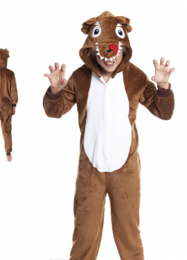 Fato de pijama de lobo marrom com capuz para menino