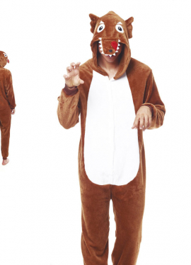 Fato de pijama de lobo castanho escuro para homem