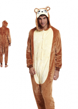 Fato de pijama de macaco marrom com orelhas para homem