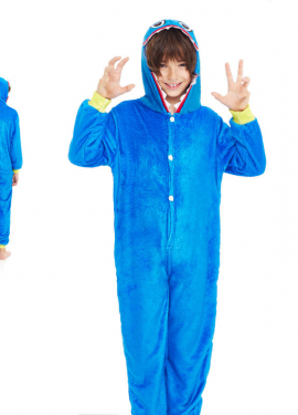Fato de pijama de monstro azul com capuz para menino