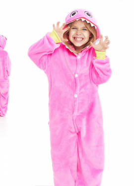 Fato de pijama de monstro rosa com capuz para menina