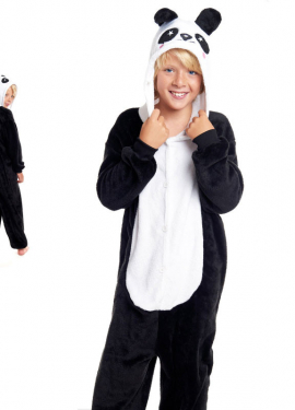 Fato de pijama urso panda com capuz para menino