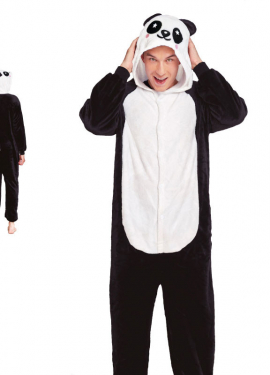 Fato de pijama de urso panda preto e branco para homem