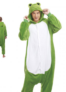 Fato de pijama de sapo verde com olhos para homem