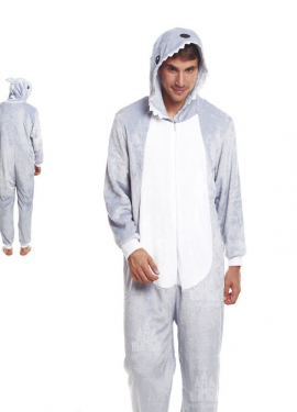 Fato de pijama de tubarão cinza e branco para homem