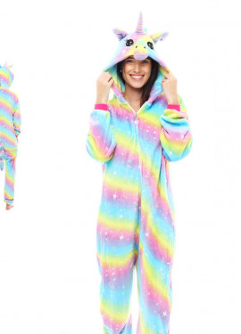 Fato de pijama de unicórnio arco-íris para mulheres