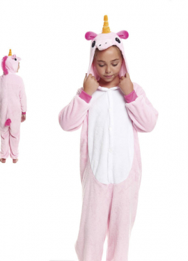 Fato de pijama de unicórnio rosa com capuz para menina