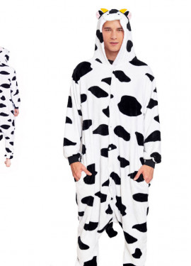 Fato de pijama de vaca manchada preta para homem
