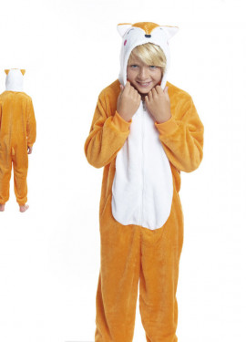 Fato de pijama de raposa castanha com capuz para menino