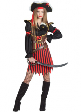 Fato de pirata às riscas para mulher