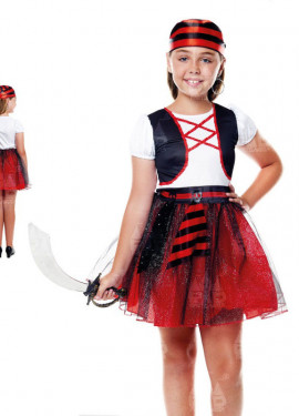 Fato de pirata brilhante vestido vermelho para menina
