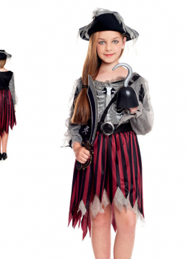 Fato de pirata fantasma às riscas para menina