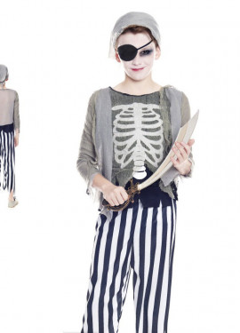 Striped Skeleton Ghost Pirate Costume for Boys