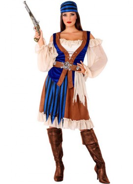 Fato de pirata marrom e azul para mulher
