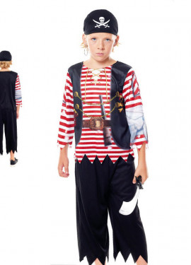 Fato de pirata às riscas pretas para menino