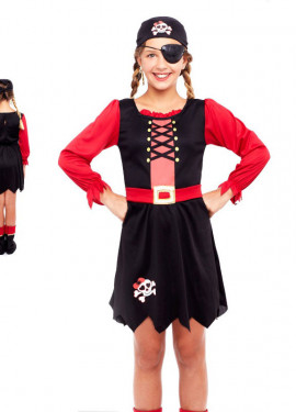 Fato de pirata vestido preto e vermelho para menina