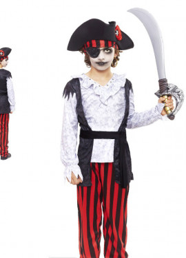 Fato de pirata zumbi listrado branco para menino