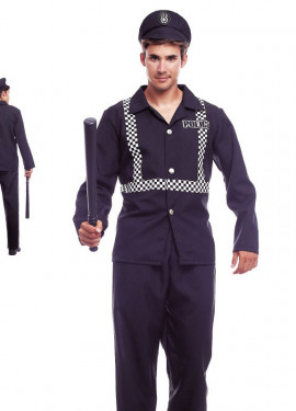 Fato de policial xadrez preto para homem