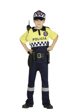 Fato de polícia local para criança