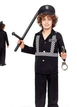 Black checkered police costume for boys