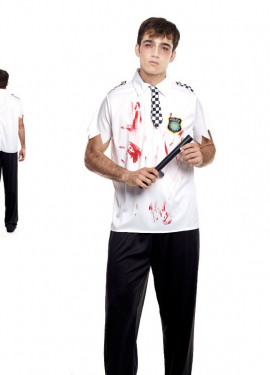 Fato de polícia zombie branco para homem