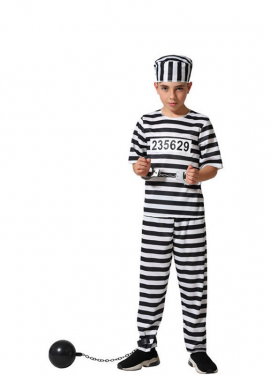 Fantasia de prisioneiro listrada em preto e branco para meninos