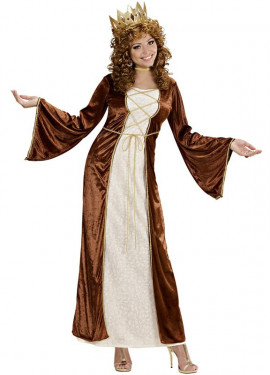 Fato de princesa medieval castanho e bege para mulher