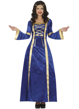 Fato de princesa medieval ou nobre azul para mulher