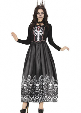 Fato de Rainha Catrina Calavera preta para mulher