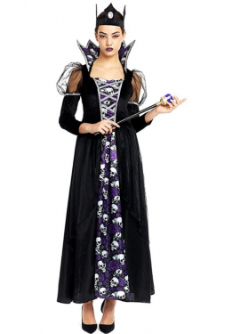 Fato de Rainha Caveira Negra com Coroa para Mulher