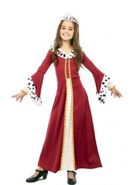 Fato de rainha medieval com estampado deluxe para menina