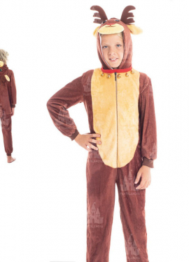 Fato de rena castanha com capuz para menino