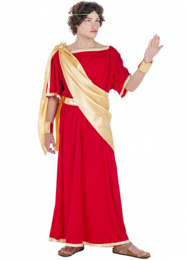 Fato de senador romano vermelho e dourado para homem
