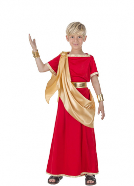 Fato de senador romano vermelho e dourado para menino