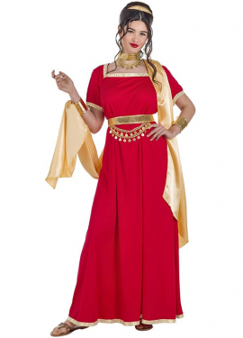 Fato de senadora romana vermelha e dourada para mulher