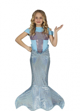 Fato de sereia cauda longa azul para menina