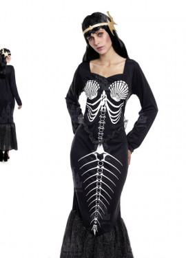Fato de sereia esqueleto preto para mulher